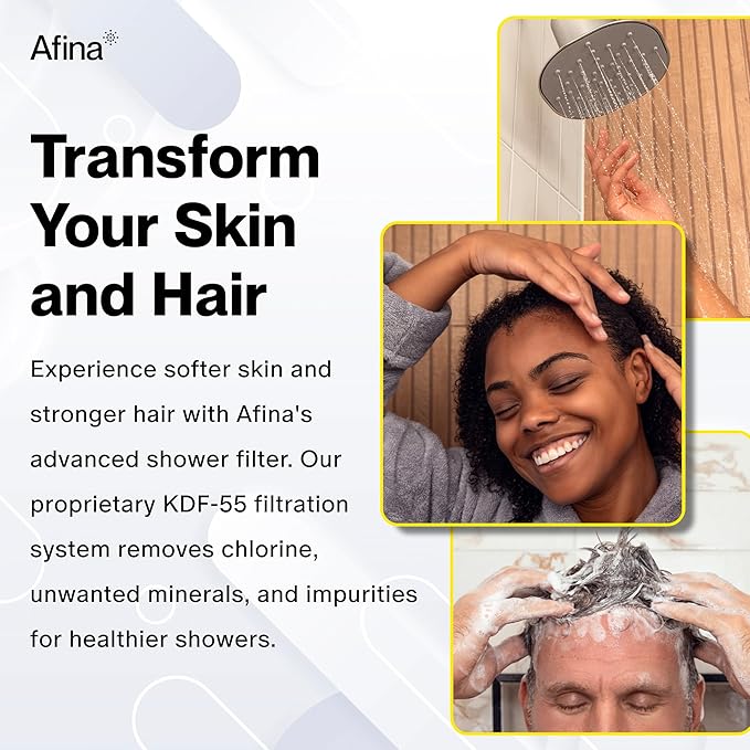 Afina Shower Filter - High Pressure Filtered Shower Head - Improves Skin & Hair by Reducing Chlorine & Heavy Metals from Hard Water | Shower Head with Filter (Chrome)