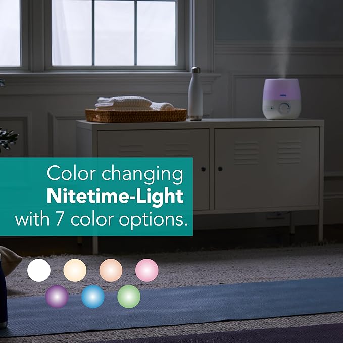 Vicks NaturalCare Cool Mist Ultrasonic Humidifier (VUL530), White, Small Room – Humidifier and Diffuser with Nighttime Light, Works with Vicks VapoPads