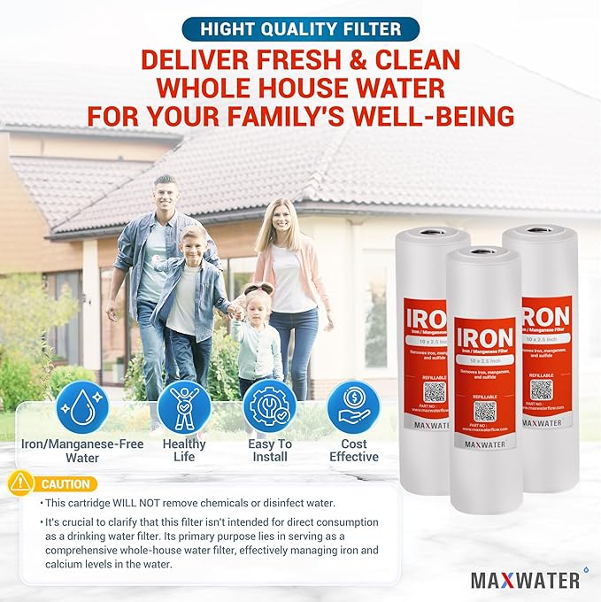 Max Water Whole House Iron Manganese Replacement Set, Heavy Duty - Standard Whole House Systems 10" x 2.5" Good for Iron, Manganese Reduction (Pack of 3)