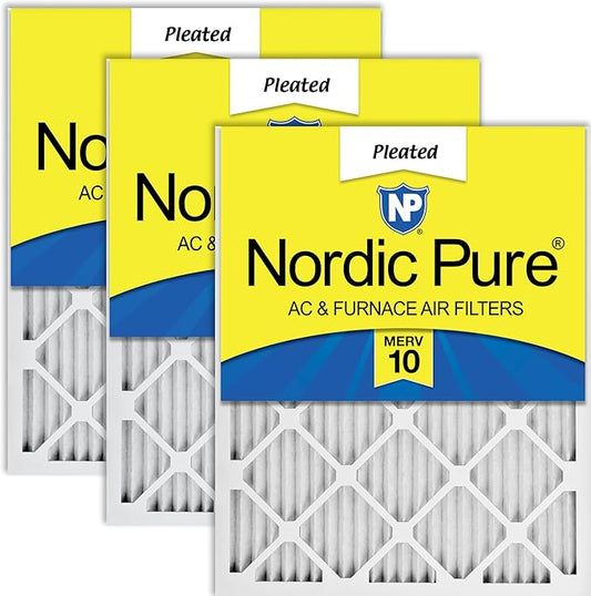 Nordic Pure 20x20x1 (19 1/2 x 19 1/2 x 3/4) Pleated MERV 10 Air Filters 3 Pack