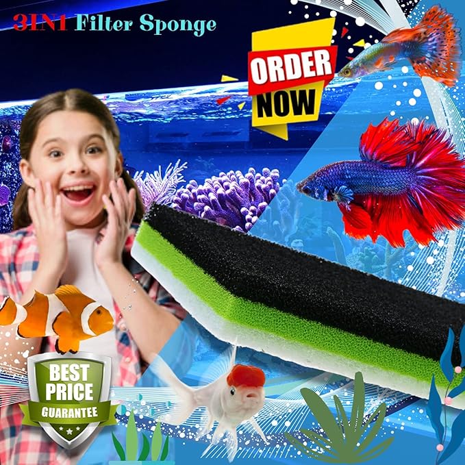 CORISRX 3IN1 Aquarium Filter Sponge Foam Pads - Filter Media for 20 Gallon Betta Fish Tank Supplies, Brine Shrimp Coarse Sponge Bio Filter Sheet - Filter Sponge Accessories (3IN1 Filter Sponge)