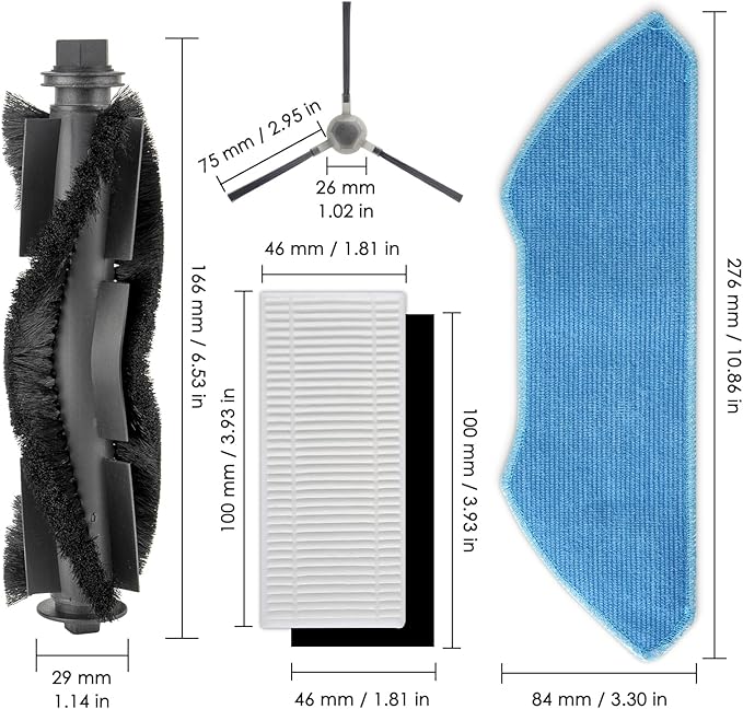 (7 Pack) M1 Replacement Parts Compatible with Lefant M1 Robot Vacuum Cleaner, 1 Roller Brush, 2 Side Brushes, 2 HEPA Filters, 2 Mop Pads, Accessories Kit