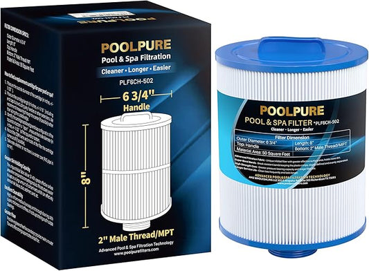 POOLPURE PAS50SV-F2M Spa Filter Replaces Unicel 6CH-502, Filbur FC-0311, Excel Filters XLS-604, Baleen AK-90161, Magnum AR50, Master Deluxe M60506 Hot Tub Filter, 1PACK