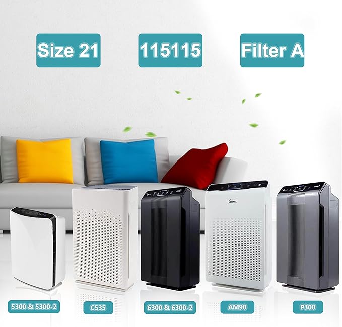 115115 Size 21 Filter A Compatible with Winix PlasmaWave Air Purifier C535, 5300, 5300-2, 6300, 6300-2, AM90, P300, True HEPA Filter with 4 Activated Carbon Filters