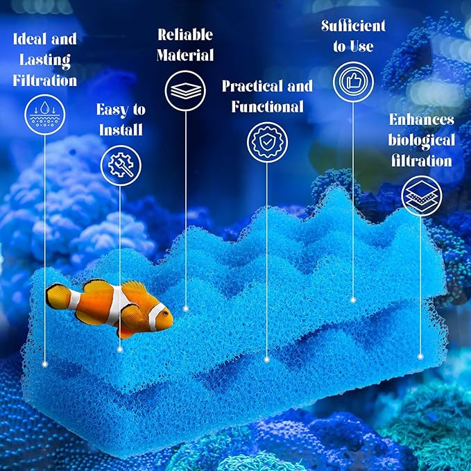 Maxcheck 10 Pcs Bio Sponge Foam Compatible with 206/207 Foam Filters Media Replacement Sponges for Aquarium Filters Fish Tank Accessories, Blue