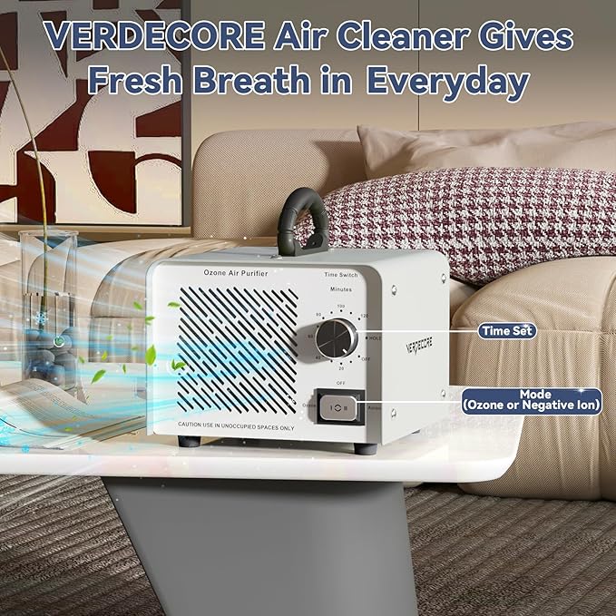 125,000mg/h Ozone Generator, High Capacity Ozone Machine & Negative Ion Air Purifier O3 Air Ionizer Odor Removal for Home, Car, Pets, Basement Covers up to 2500 Sq.Ft. (Silver)