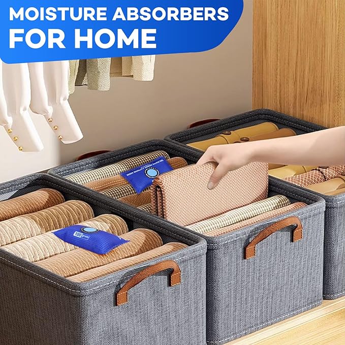 12 Pack Rechargeable Desiccant Packs, 100g Each, Blue, Color Indicating Silica Gel Dehumidifier Bags for Storage, Closets, Cars, Bins