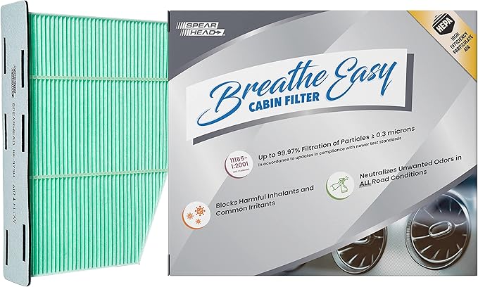 Spearhead HEPA Breathe Easy Cabin Filter, Up to 99.97% Filtration of 0.3 Micron Particles w/No Airflow Reduction (BE-373H)
