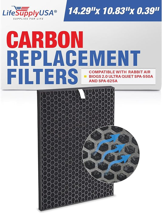 LifeSupplyUSA Carbon Filter Replacement Compatible with RabbitAir BioGS 2.0 Ultra Quiet SPA-550A and SPA-625A Air Purifiers