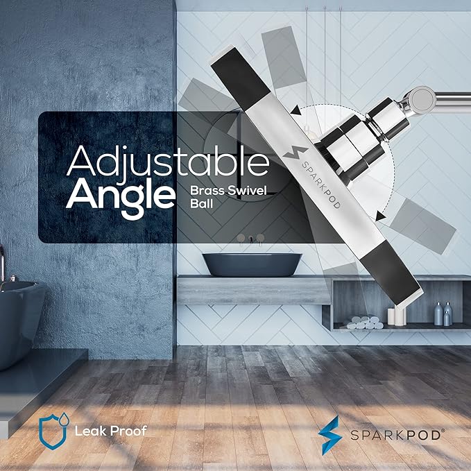 SparkPod Shower Head - High Pressure Rain - Premium Quality Luxury Design - 1-Min Install - Easy Clean Adjustable Replacement for Your Bathroom Shower Heads (Luxury Polished Chrome, 8 Inch Round)