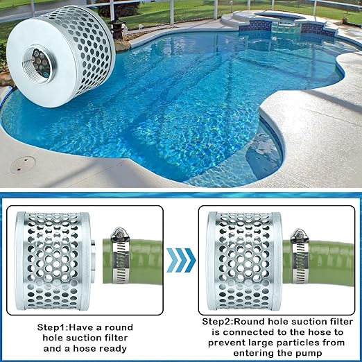 2 Inch Round Hole Suction Strainer Filter Carbon Steel Plated Npt Thread Hose Water Pump Inlet Strainer for Remove Debris Trash Reduces Solids Entering