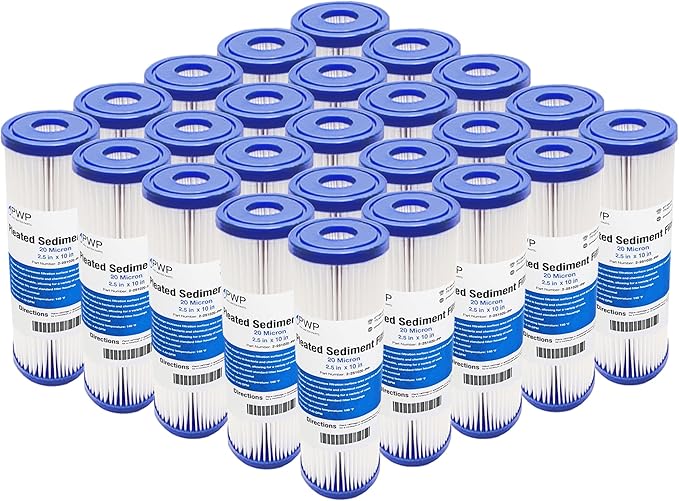 Pleated Poly Sediment Water Filter Cartridge 10x2.5" 20 Micron 25 Pack