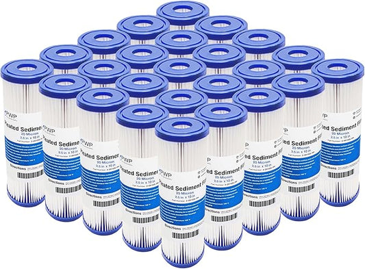 Pleated Poly Sediment Water Filter Cartridge 10x2.5" 20 Micron 25 Pack