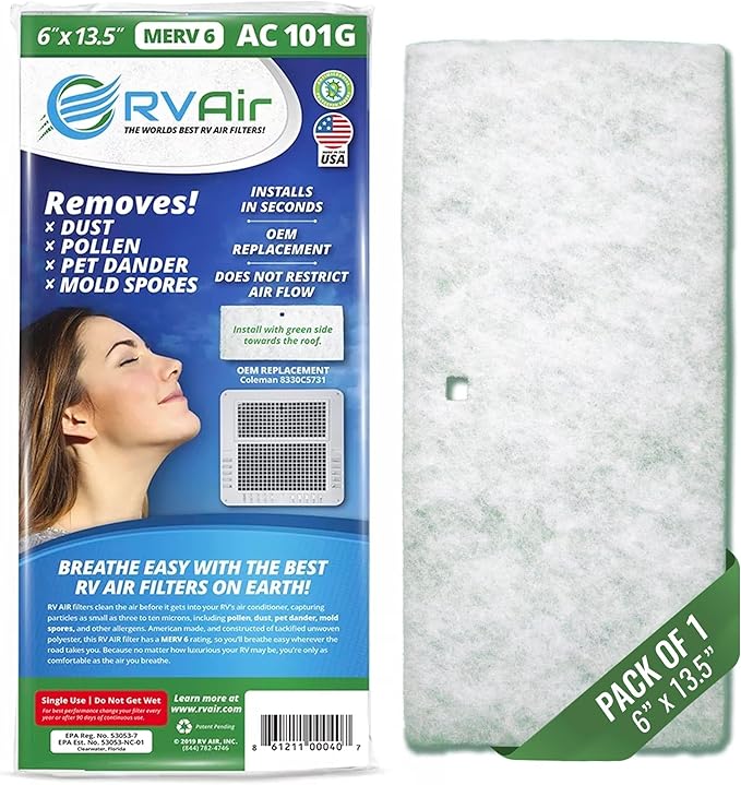 AC Filter - Air Conditioner Replacement Filters - RV Air Cleaner - Camper Accessories for Travel Trailers - Easy to Install - 13.5 x 6 x 0.75 in (1 Filter for AC 101G)