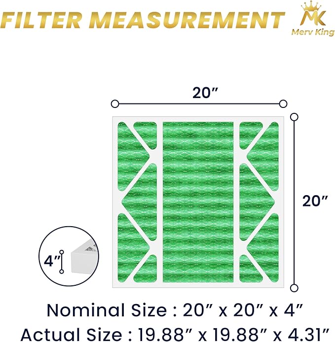 MervKing 20x20x4 Air Filter | MERV 13 | MPR 1500-1900 Ultra Max | 2-Pack | Pleated HVAC AC Furnace Replacement Air Filters | Actual Size: 19.88" x 19.88" x 4.31"