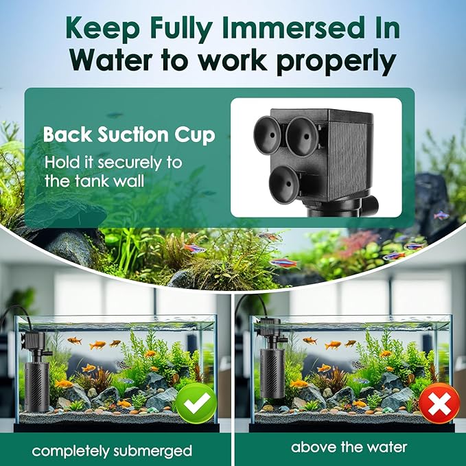 hygger 10-30 Gallon Submersible Aquarium Power Filter In-Tank Filtration with Aeration for Saltwater and Freshwater Fish Tank Internal Filters 210 GPH