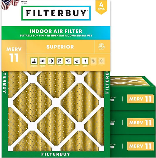 Filterbuy 20x23x4 Air Filter MERV 11 (MPR 1200) Allergen Defense Replacement (4-Pack), Electrostatic Pleated HVAC AC Furnace Filters, Made in USA (Actual Size: 19.50 x 22.50 x 3.63)