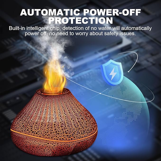 Colorful Volcano Diffuser Humidifier: Upgraded 160ml Fire Flame Humidifier Aroma Spray Diffusers with 7 Colors Changing Auto Off Function for Essential Oils Large Room (Full Crack Flame)