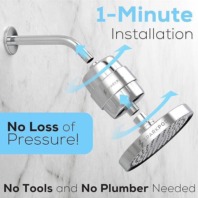 SparkPod 23 Stage Shower Head Filter for Dry Hair and Skin - High Output Universal Shower Filters to Remove Toxic Chemicals, Chlorine & Heavy Metals (Luxury Polished Chrome)