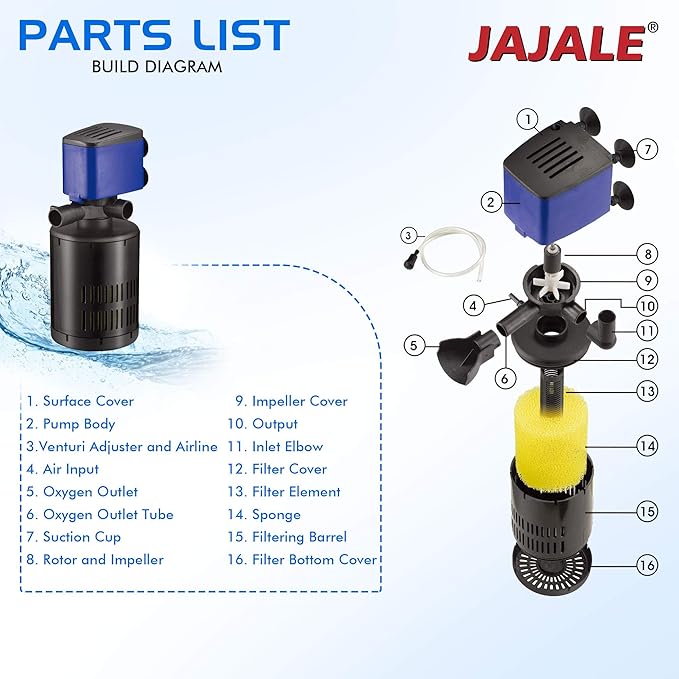 210 GPH Internal Filter Submersible Pump - 3 in 1 Aquarium Fish Tank Pump with Oxygenation, Filtration & Water Cycling, 3.3 ft max lift, 15W - 4 Pack