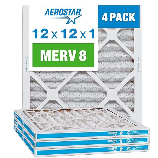 Aerostar 12x12x1 MERV 8 - 4 Count - High Efficiency Pleated HVAC, Furnace & Air Conditioner Filters - Removes Dust, Lint, Mold & Allergy-Causing Pollen