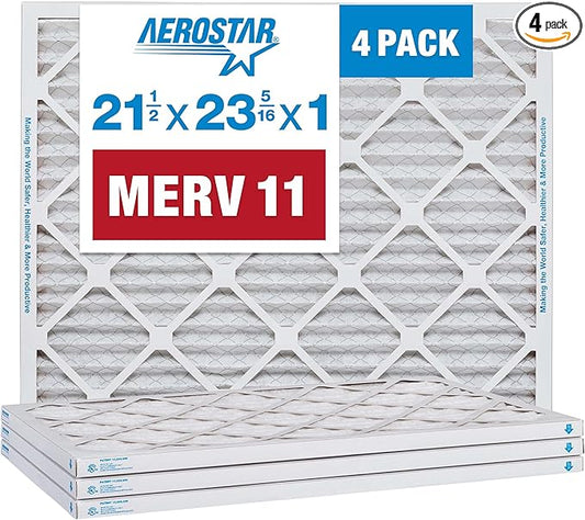 Aerostar 21 1/2x23 5/16x1 MERV 11 Pleated Air Filter, AC Furnace Air Filter, 4 Pack (Actual Size: 21 1/2" x 23 5/16" x 3/4")
