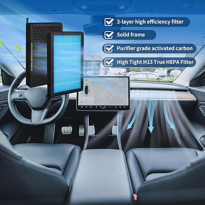 Cabin Air Filter for Tesla Model 3/Y 2016-2024 - 2 Pack, Upgraded Activated Carbon HEPA Replacement Filter