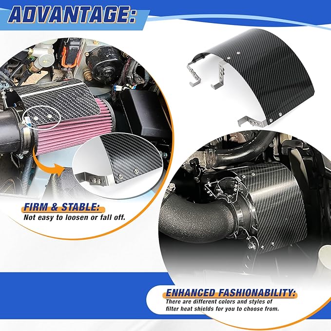 PTNHZ Universal Stainless Steel Air Intake Filter Cover Heat Shield Fits for 2.5-3.5" Cone or Cylinder Filter Carbon Fiber