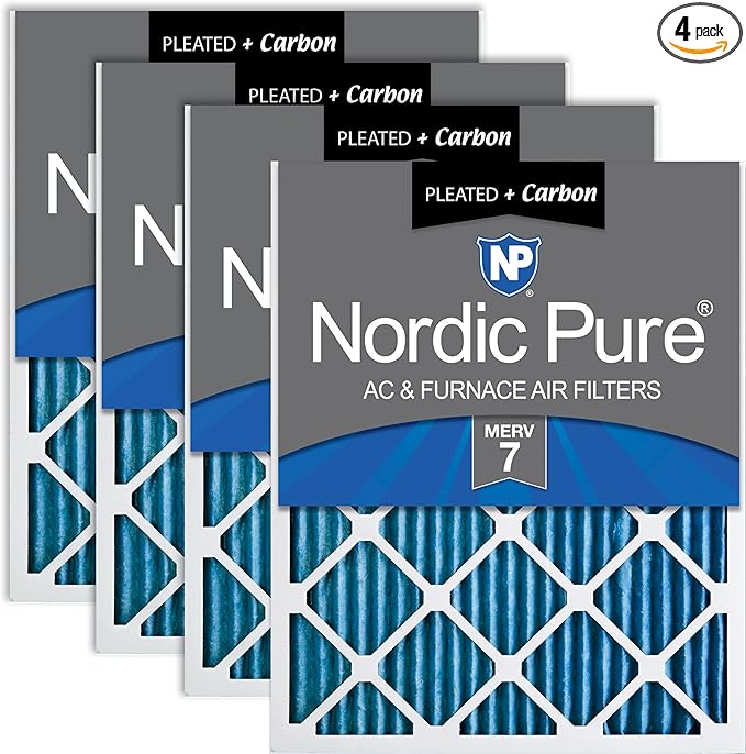 Nordic Pure 16x20x1 (Actual Size: 15 1/2 x 19 1/2 x 3/4) Pleated Air Filters MERV 7 Plus Carbon 4 Pack