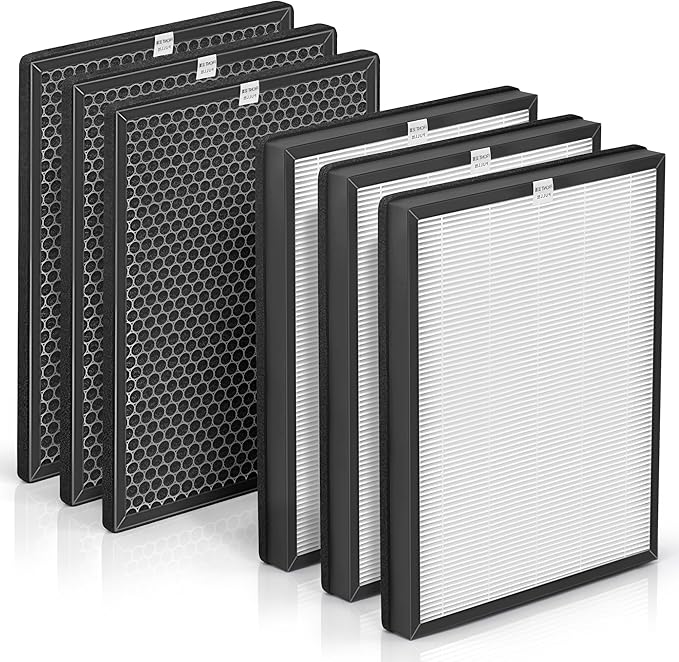 3-Set Alexapure Breeze Filter Replacement AP-B103 and AP-B104 Compatible with Alexapure Breeze Air Purifier AP-B102 and 3049, 3x True High-Efficiency Filter & and 3x Activated Carbon Filter AP-B104