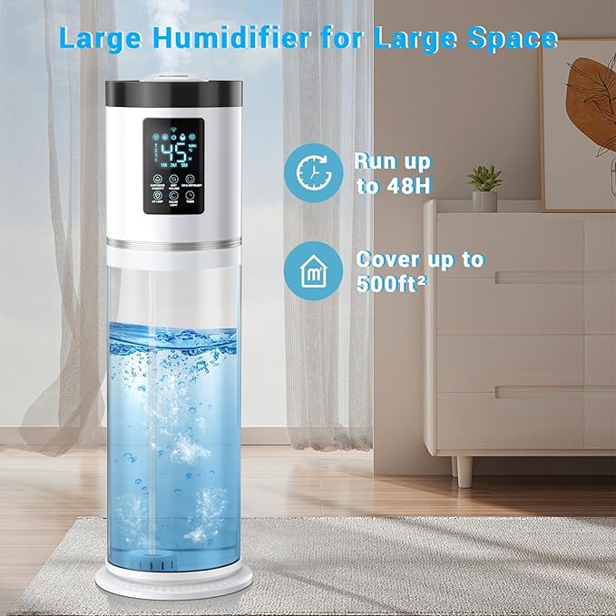 8L/2.1 Gal Humidifiers for Bedroom Large Room, 4 Levels Cool Mist Humidifier with Clear Tank, 7 Color Lights Essential Oil Diffuser with 16H Timer, Top Fill Air Humidifier for Home Plants Office