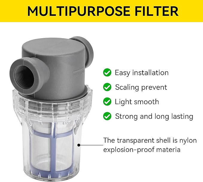 1/2'' Female NPT in-Line Strainer - Garden Hose Filter for High Pressure Washer, Sediment Filter with 100 Mesh Stainless Steel Screen (1/2'' 100 Mesh)