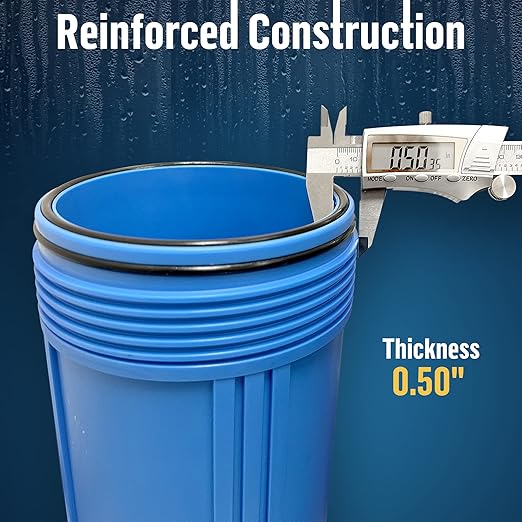 High Capacity 20 x 4.5” Whole House Filter Purifier System for Well or City Water, Presser Relief Button, 1” NPT Brass Port, Double O-Ring, Meets NSF Standards & Regulations (Blue, 1 Set)