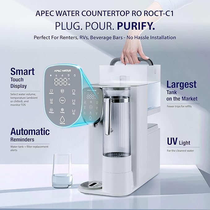 Countertop Reverse Osmosis Water Filter, Chills Purified Water 40°F, 6 Stage w/UV RO Filtration System, Removable Water Pitcher, Removes 1K+ Impurities NSF 372 & 58, Large Capacity & Quick Dispense
