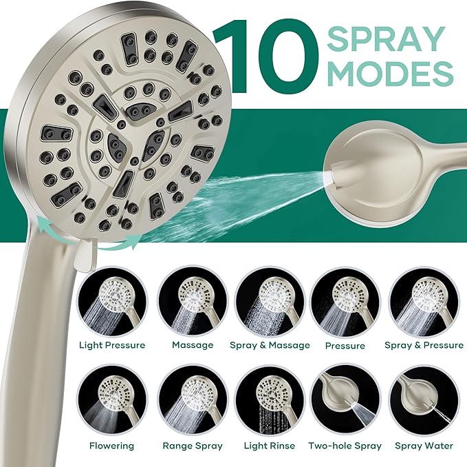 Shower Head with Handheld Spray Combo,6" High Pressure Rain ShowerHead,5" Dual Double Handheld Shower Head with 10-Mode 78" Hose Brushed Nickel