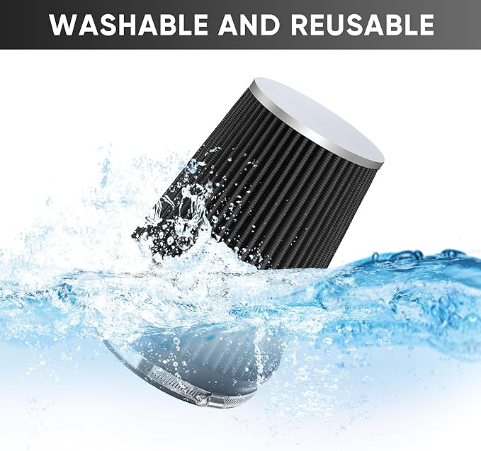 6" 152mm Cold Air Intake Filter Clamp-On Replacement High Flow Inlet Air Filter High Performance Washable Cone Filter 9" Tall Black