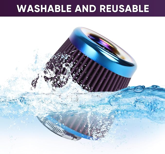 Universal Cold Air Intake Filter Clamp-On Replacement Air Filter Flange Diameter 3 inches/76mm High Performance Washable Filter Purple