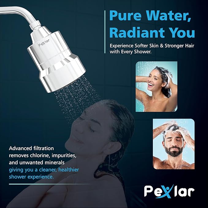 Multi Stage Shower Head Filter for Hard Water, Shower Water Filter for Removing Chlorine and Fluoride, Hard Water Shower Filter Improves on Skin, Hair and Nails, Polished Chrome - 5 Spray