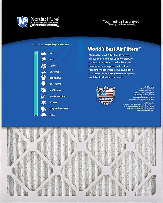 Nordic Pure 20x20x1 (Actual Size: 19 1/2 x 19 1/2 x 3/4) Pleated MERV 14 Air Filters 4 Pack