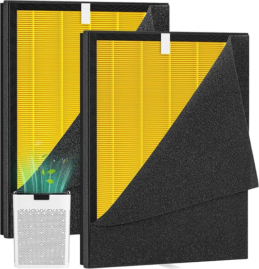 KJ190L Pet Care Washable Filter Compatible with MOOKA KJ190L Air Puri-fier, 3 Stage Filtration HEPA Filter for Pollen Smoke Pet Hair Dust, Special for Odor Dander, 2 Pack