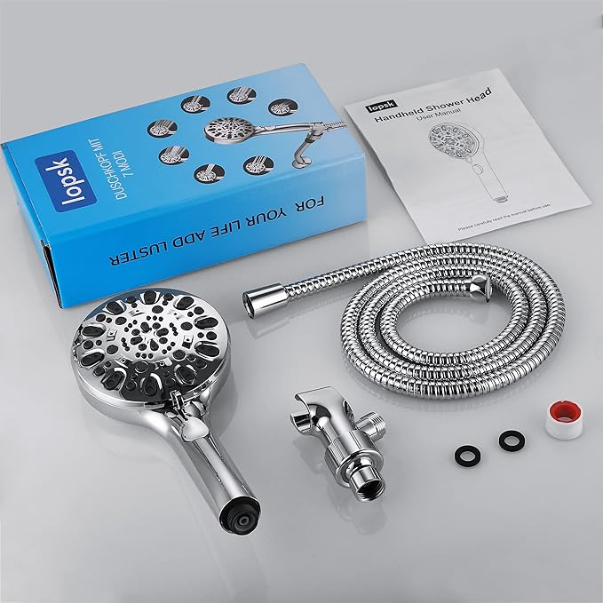 Shower Head with Handheld 7 Spray Combo,Hand Held Showerhead with On/Off Switch,High Pressure Detachable Shower Heads with 60" Long Hose (Chrome)