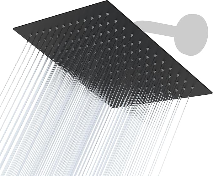 Lordear Rain Shower Head 8 Inch Square High Pressure Waterfall Shower Head Ultra Thin 304 Stainless Steel Shower Head with 100 Silicone Nozzles,Matte Black