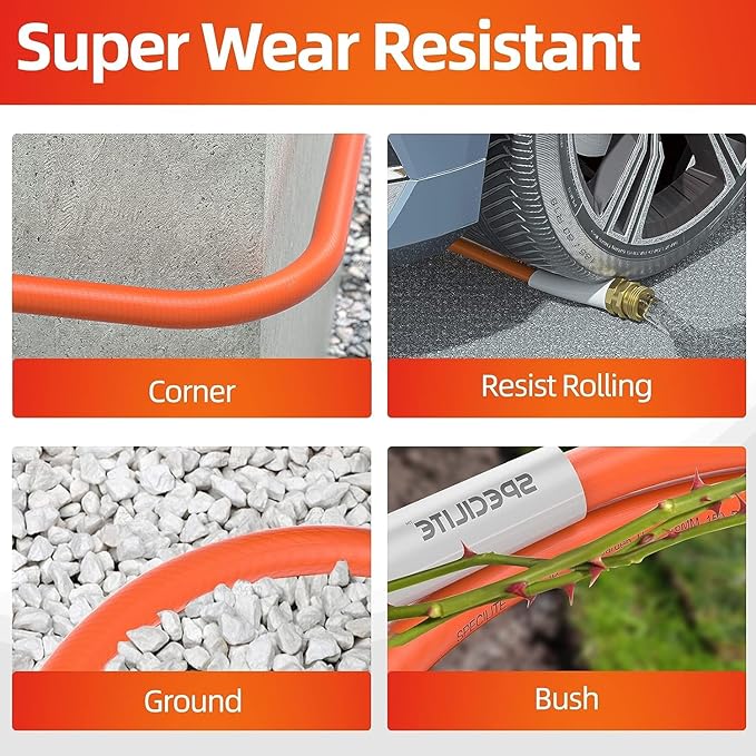 Garden Water Hose 150 ft x 5/8 in Heavy Duty, Flexible and Lightweight, Burst 600 psi, Kink-less Hybrid Rubber Pipe for Backyard, 3/4'' Brass Fittings, Orange