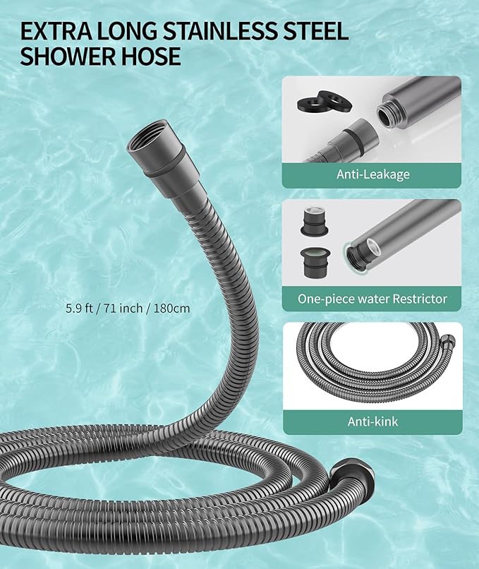 Filtered Shower Head with Handheld, High Pressure 9 Spray Mode Gunmetal Grey Showerhead With Filters,Detachable Shower Head,Water Softener Filters Beads For Hard Water