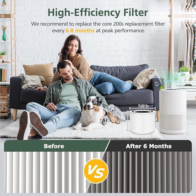 Core 200S HEPA Replacement Filters Compatible with LEVOIT Core 200S Smart WIFI Air Purifier, Core 200S-RF 3-in-1 HEPA Filters, 2 PACK