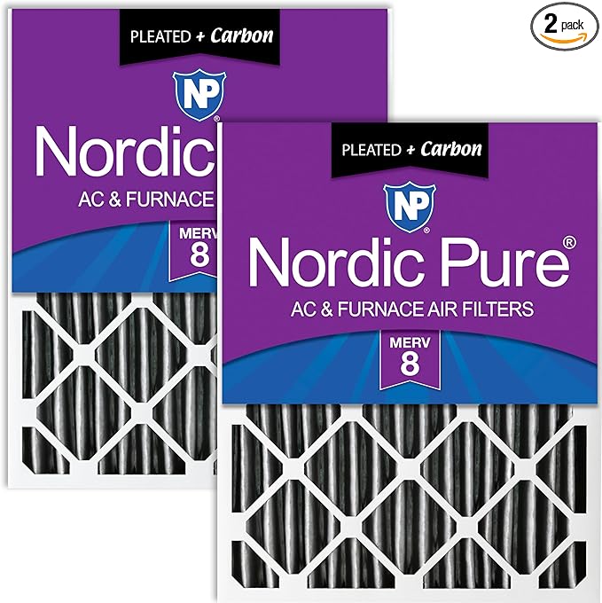 Nordic Pure 20x20x4 (19_1/2 x 19_1/2 x 3_5/8) Pleated Plus Carbon Air Filters MERV 8 2 Pack