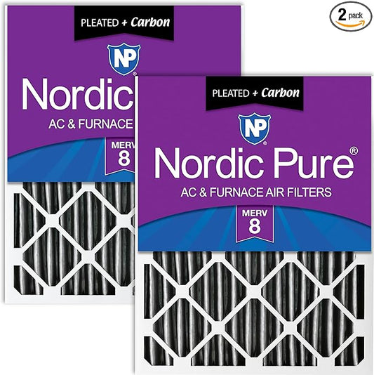 Nordic Pure 20x20x4 (19_1/2 x 19_1/2 x 3_5/8) Pleated Plus Carbon Air Filters MERV 8 2 Pack