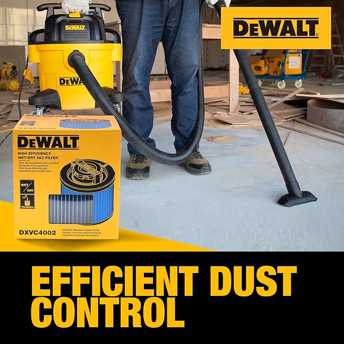 DEWALT Vacuum Filter Replacement DXVC4002, Fit for Most 4-5 Gallon Wet Dry Vacuum Cleaner, High Efficiency Cartridge Filter Compatible with DXV04T, DXV05P, DXV05S, DXV08S, DXV06G