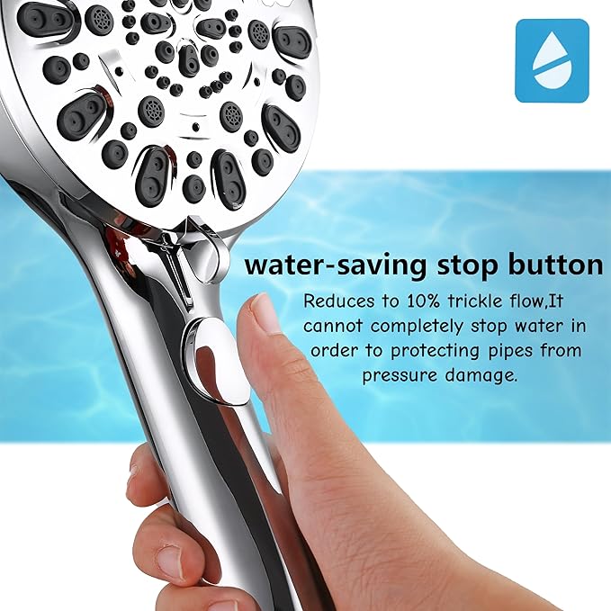 Shower Head with Handheld 7 Spray Combo,Hand Held Showerhead with On/Off Switch,High Pressure Detachable Shower Heads with 60" Long Hose (Chrome)