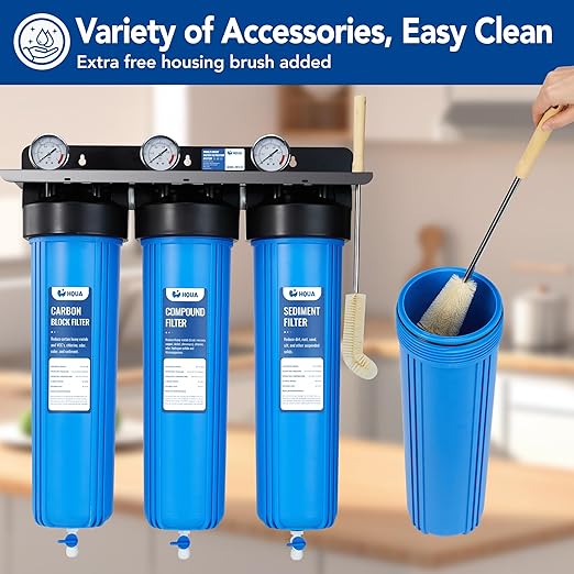 HQUA WF3-01 3-Stage Whole House Water Filtration System, Reduces Heavy Metals (Lead, Mercury, Copper, Nickel, Chromium), Chloramine, Sediment, Odor, and VOC’s
